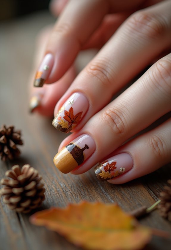 acorns and mushrooms nail art