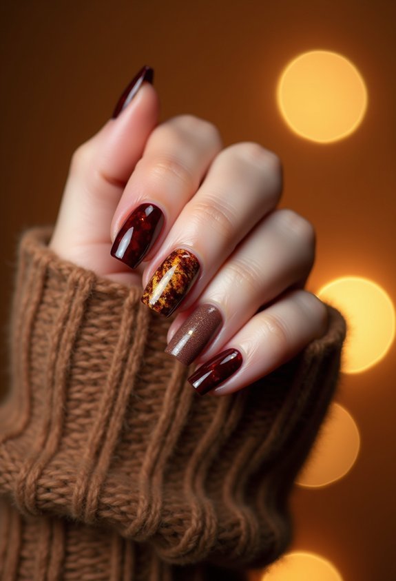 amber tortoiseshell accent nails