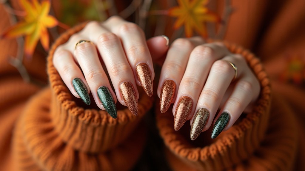autumn sparkle glitter nail ideas