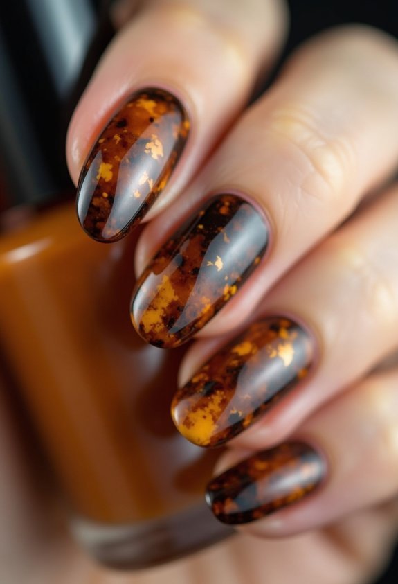 autumn tortoiseshell oval nails