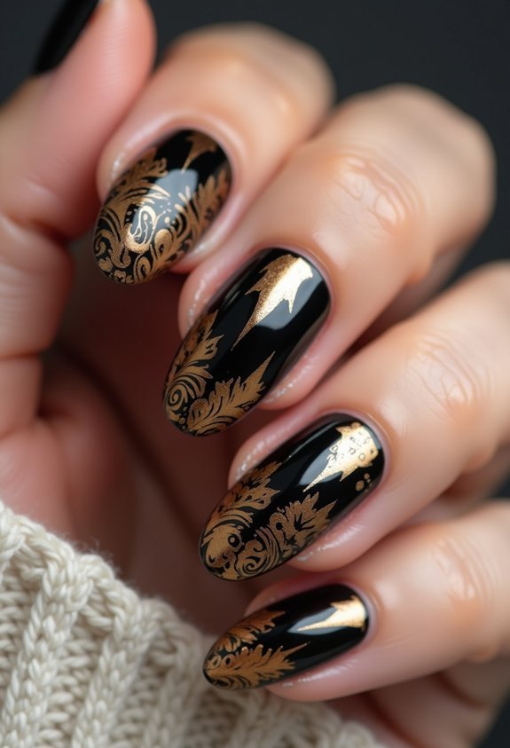 black and gold chrome nails