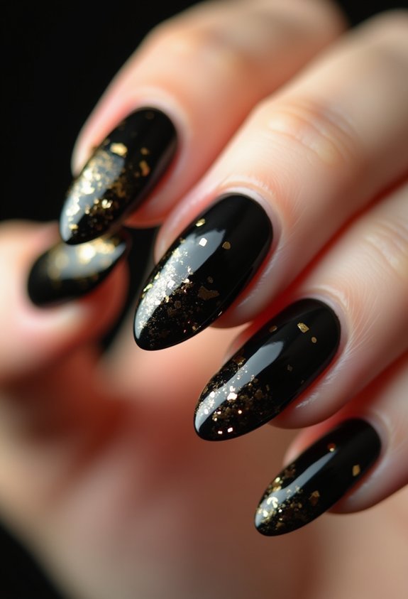 black nails with gold foil