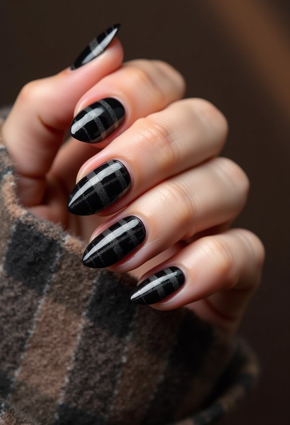 black plaid fall manicure style