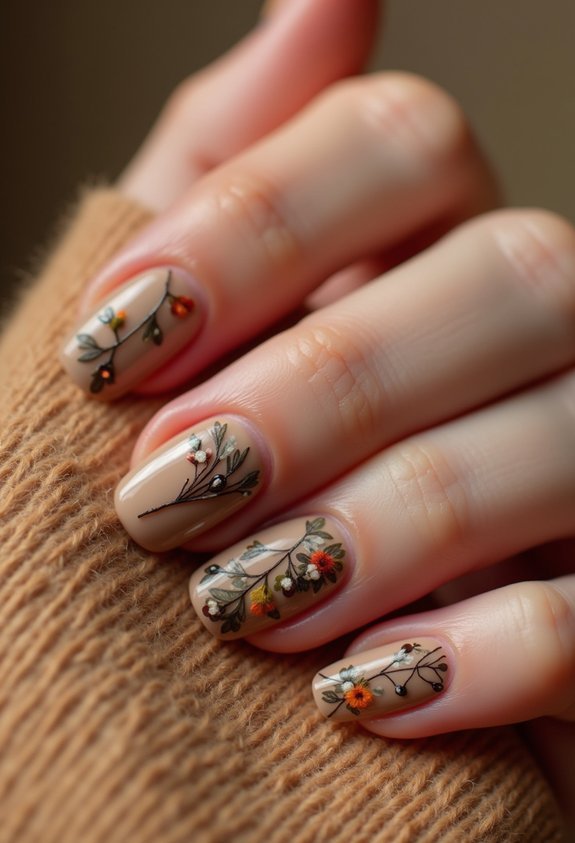 boho floral earthy autumn nails