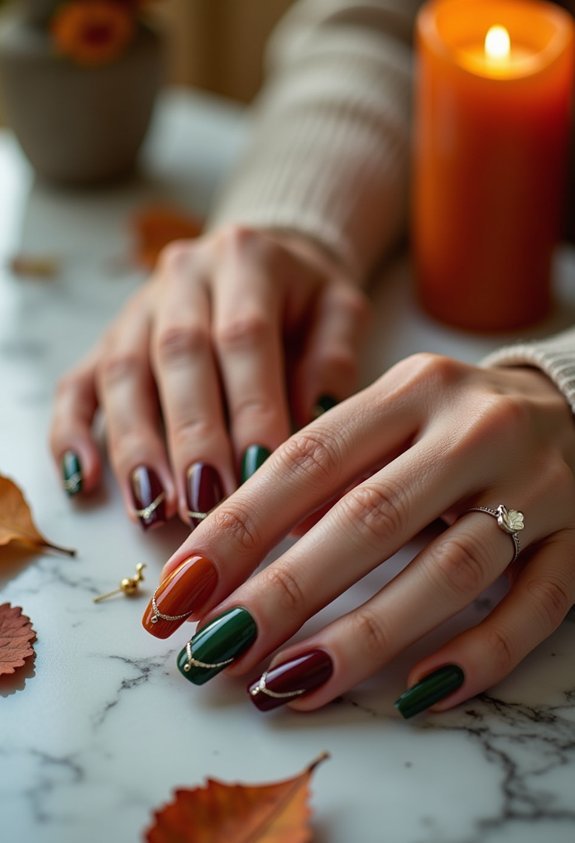 bold fall nails with chrome