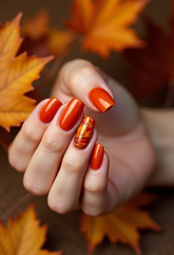 bold orange fall statement nails