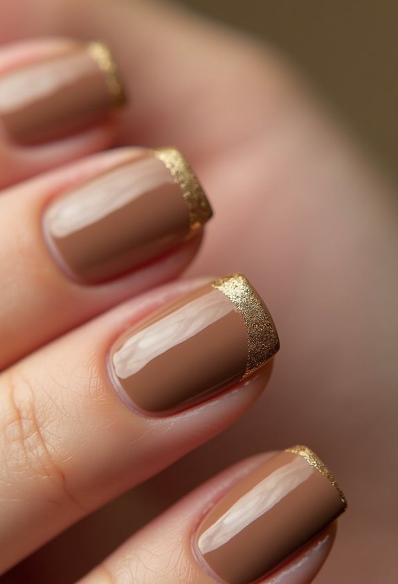 brown french tips gold shimmer