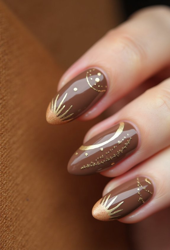 brown gold foil autumn nails