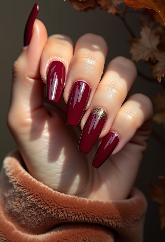burgundy coffin nails with gold