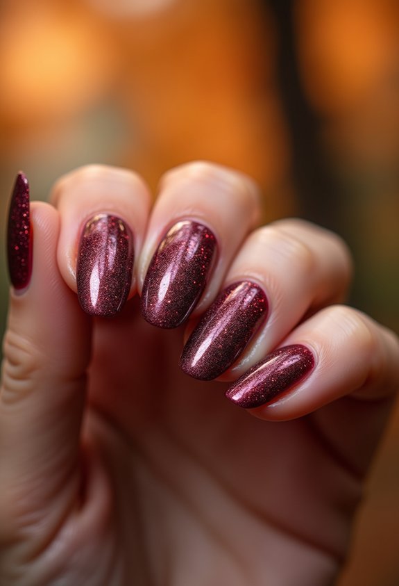 burgundy glitter fall manicure