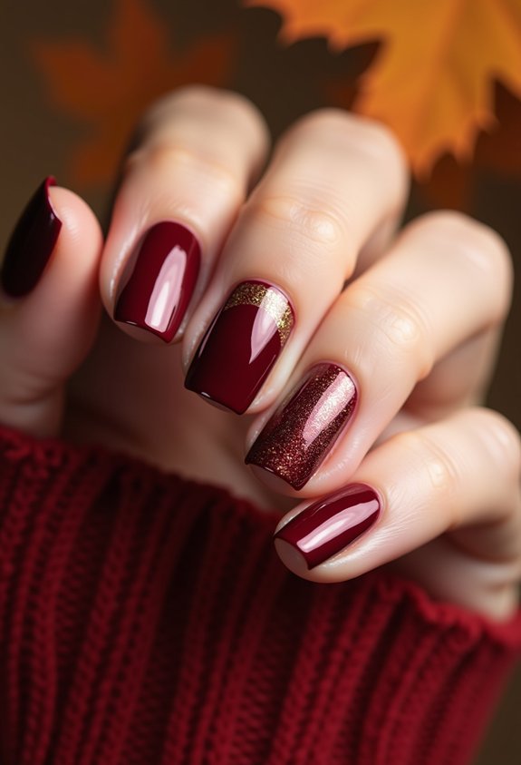 burgundy wine with gold accents
