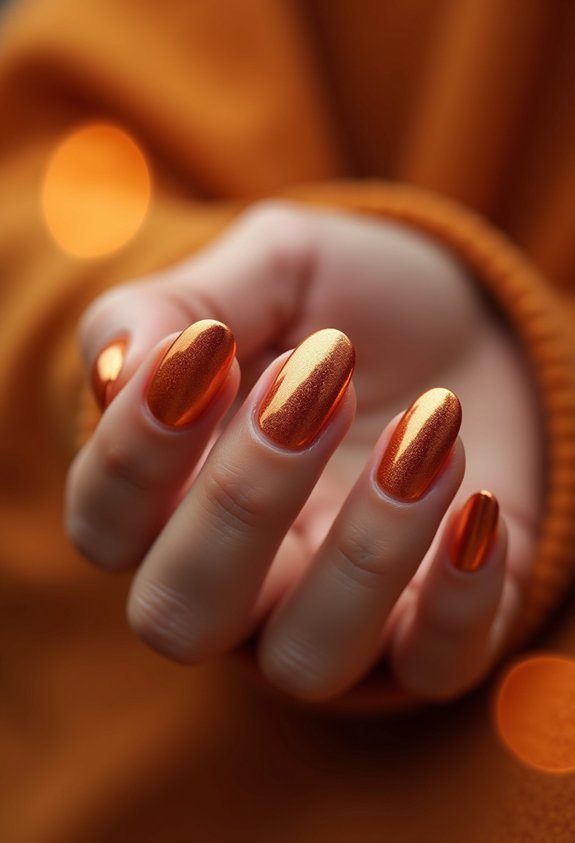 burnt orange chrome autumn nails