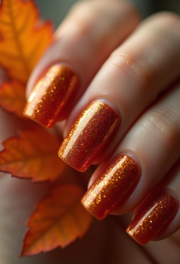 burnt orange gold sparkle nails