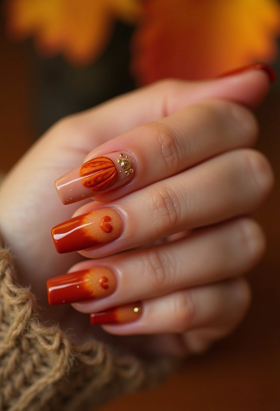 burnt orange pumpkin nail art