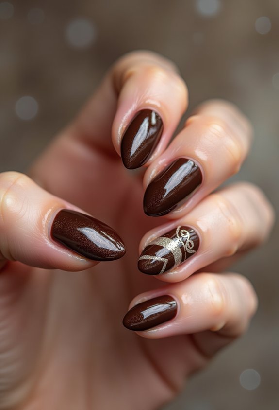 chocolate brown cream nail art