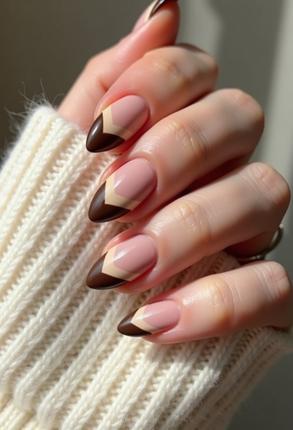 chocolate brown minimal french tips