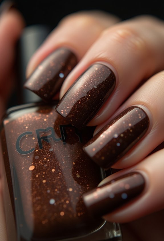 chocolate brown mirror chrome nails