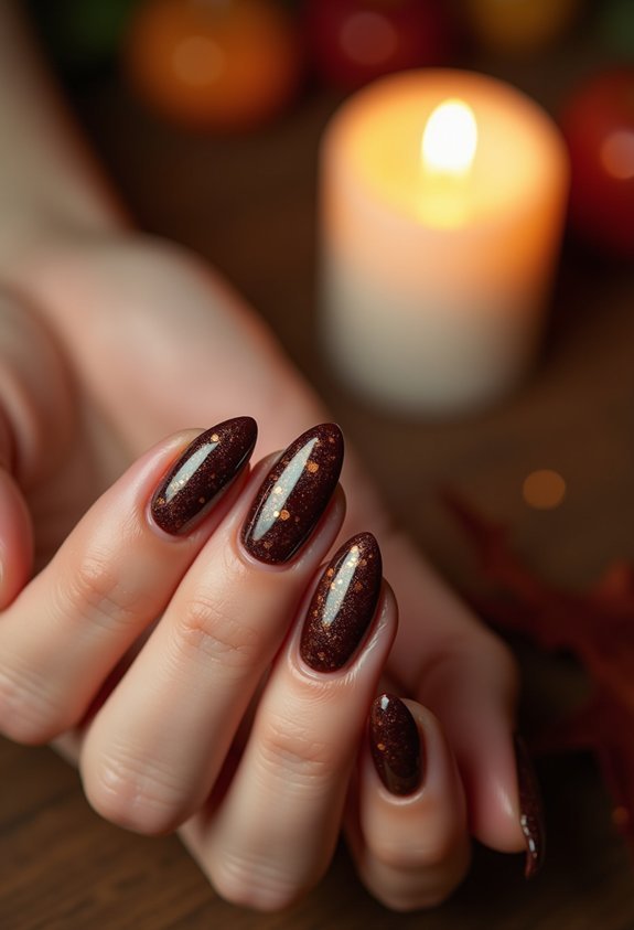 chocolate brown romantic nail swirls