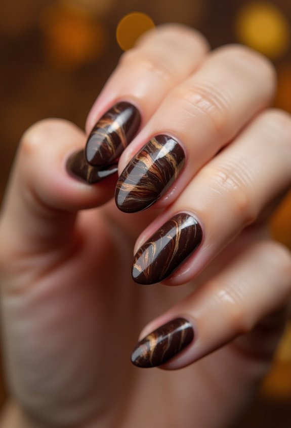 chocolate brown swirl nail art