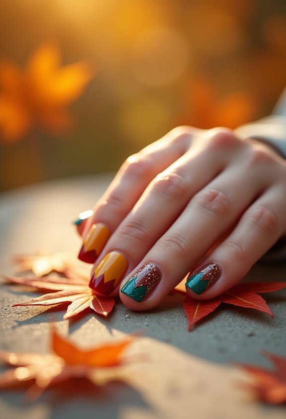 colorful leaf tip fall nails