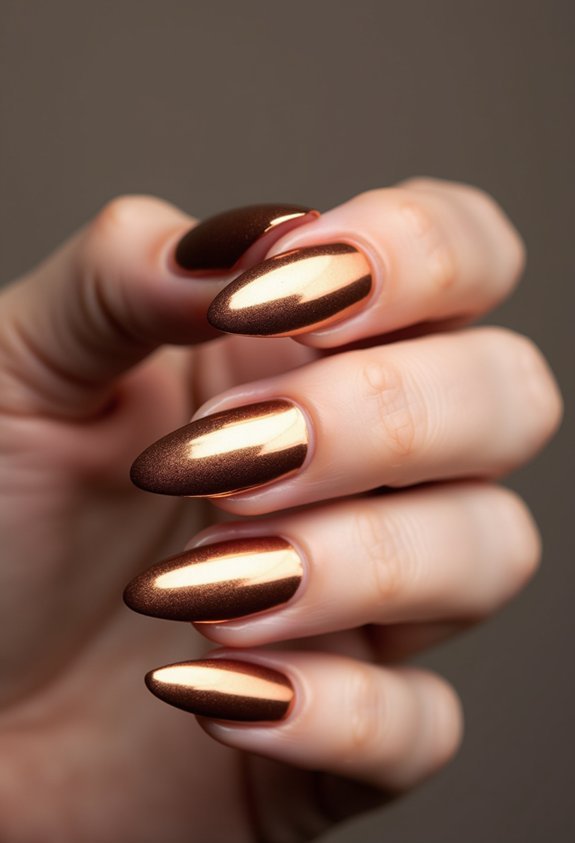 copper chrome almond fall nails