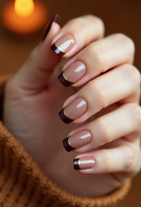 cozy brown french tip nails