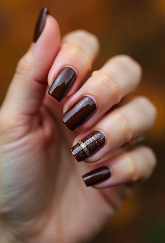 cozy brown plaid nail design