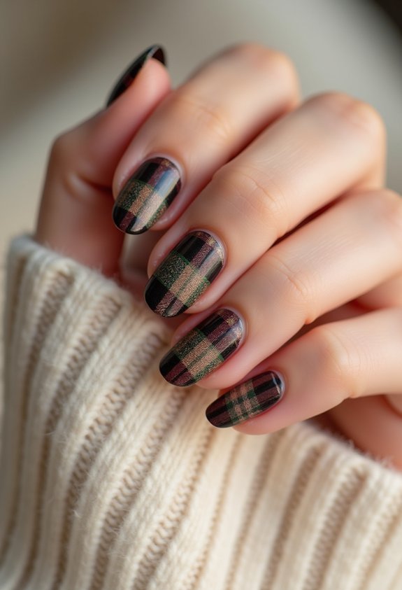 cozy plaid oval manicure