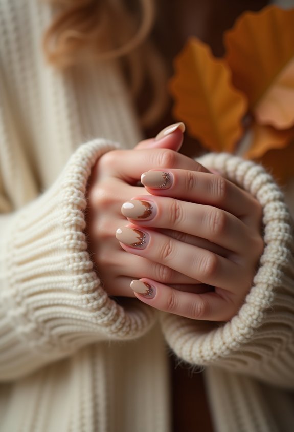 cozy sweater knit fall almond nails