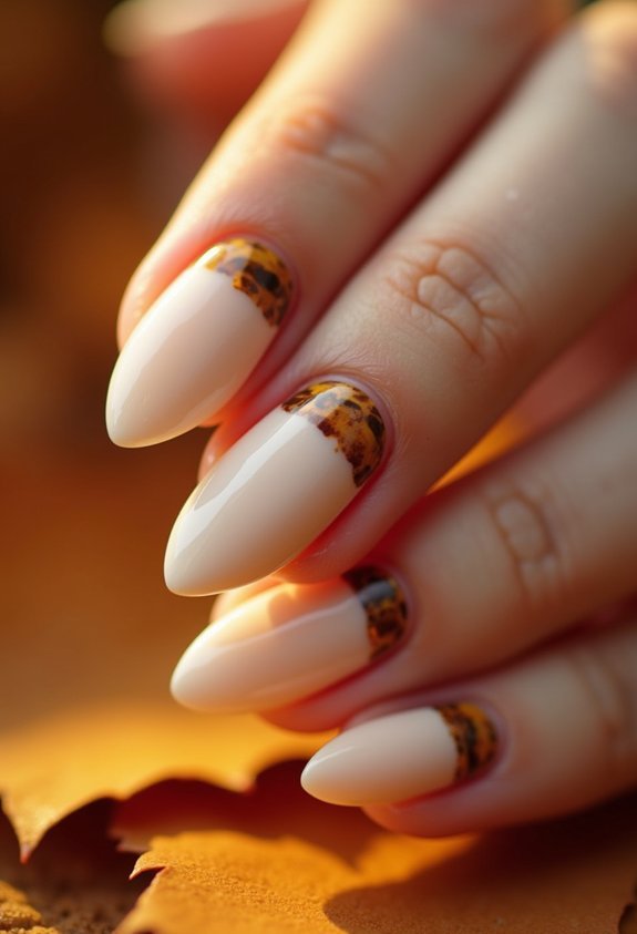 cream nails tortoiseshell accents