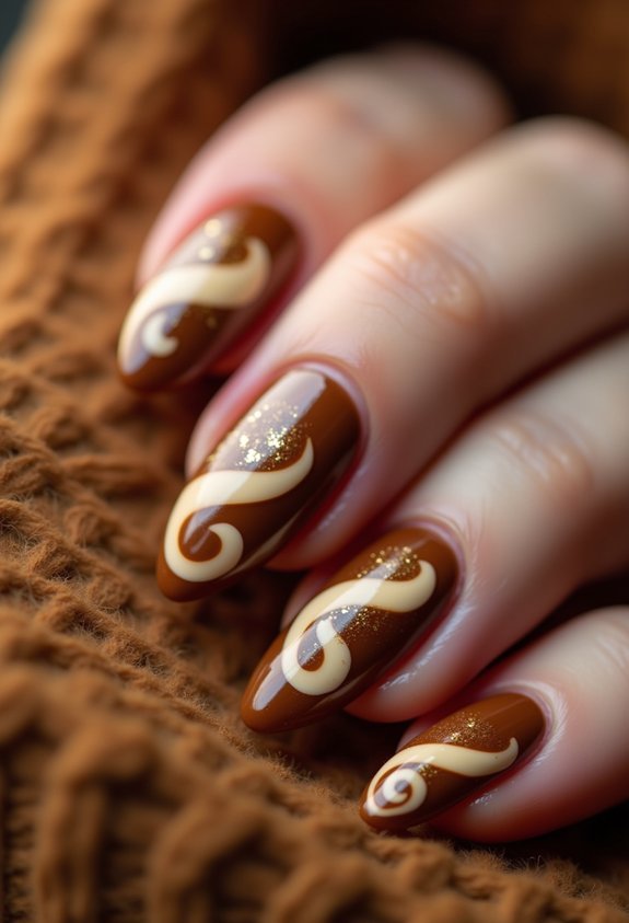 creamy brown swirl nails