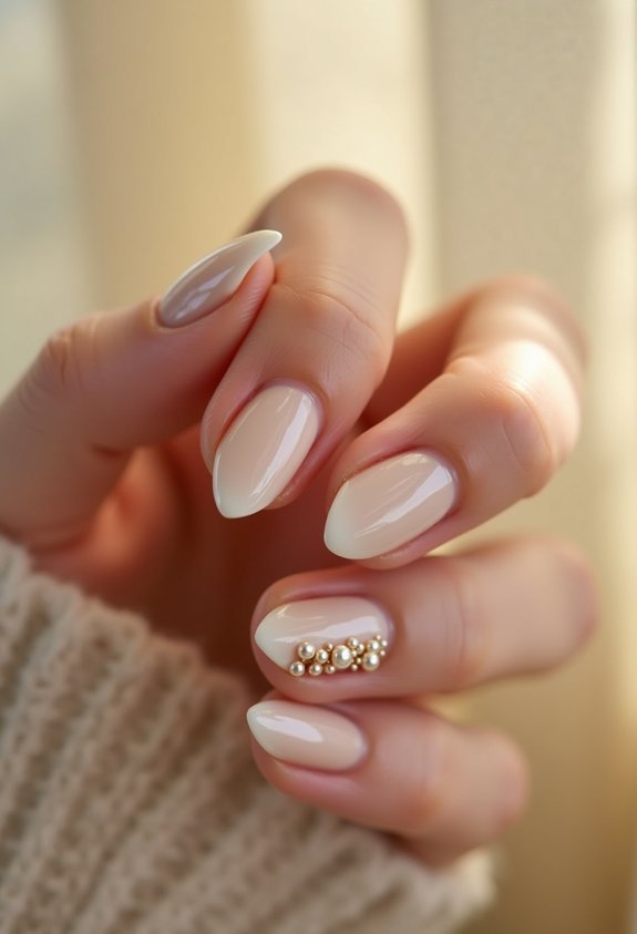 creamy nails with petite pearls
