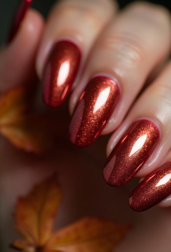 dark red chrome fall nails