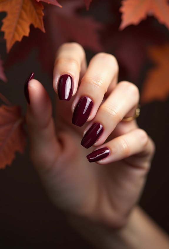 deep burgundy almond fall nails