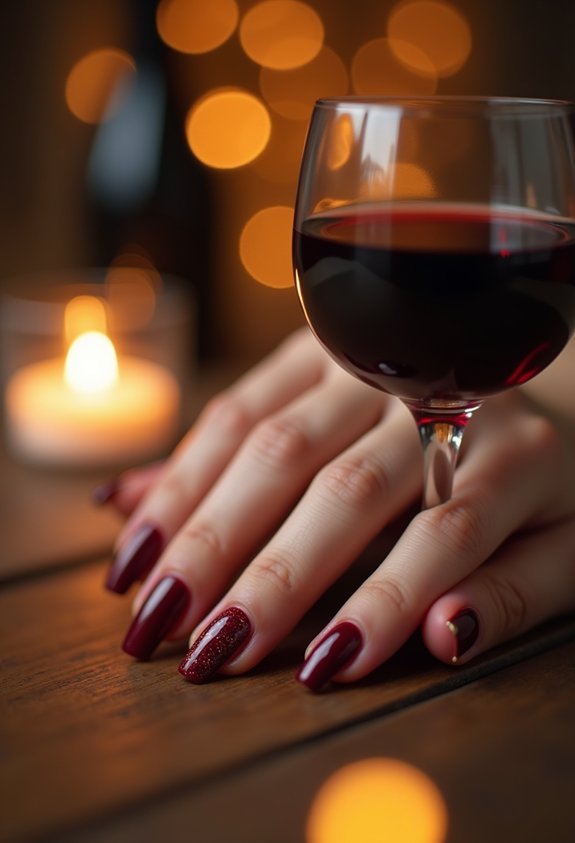 deep burgundy velvet date night nails