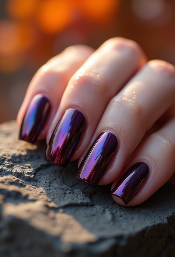 deep plum chrome mirror nails