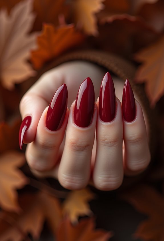 deep red glossy almond nails