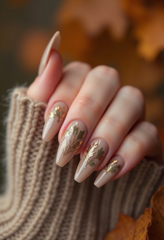 delicate autumn leaf coffin nails