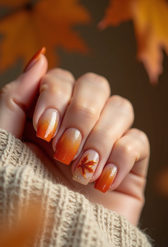 delicate autumn leaf nail art