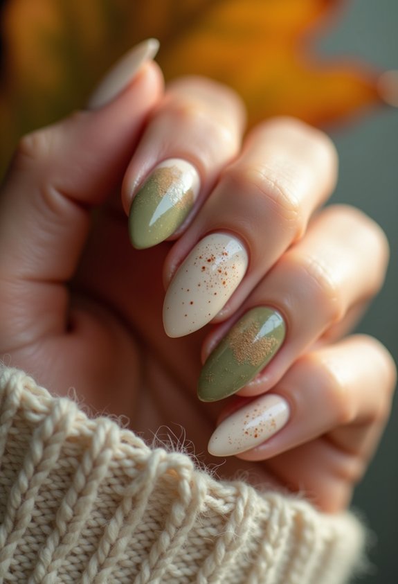 earthy olive cream boho nails