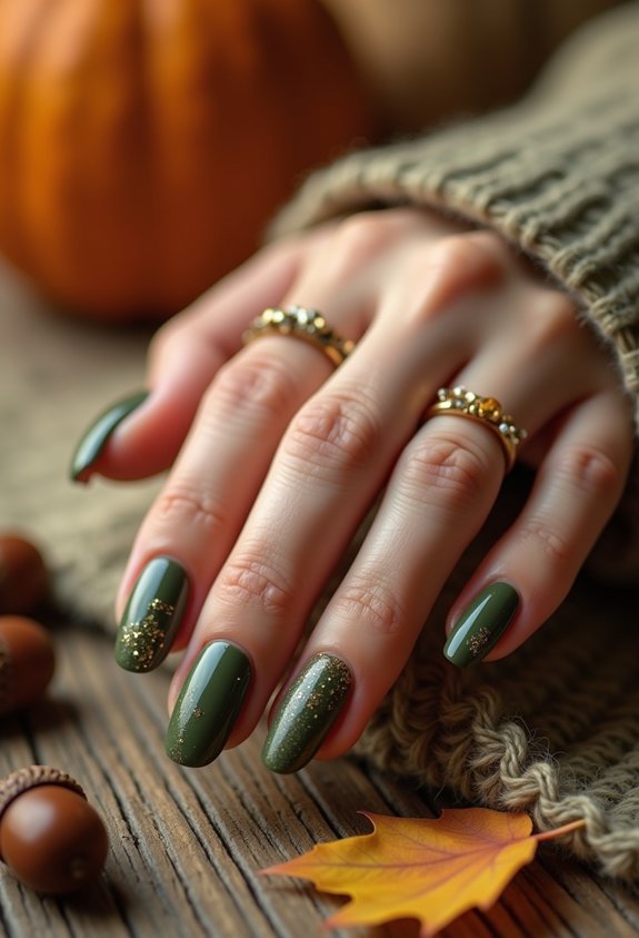 earthy olive green fall nails