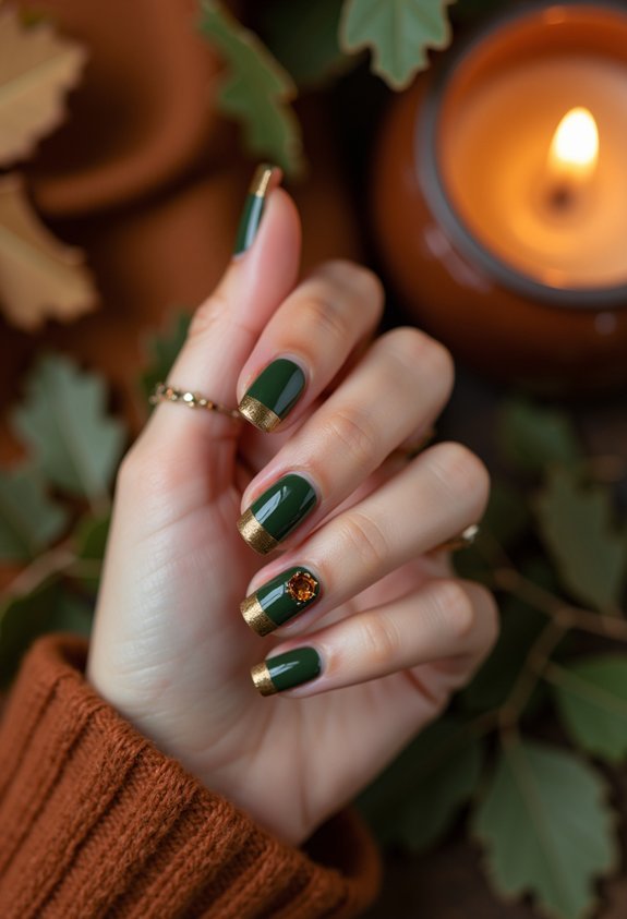elegant olive green accent nails