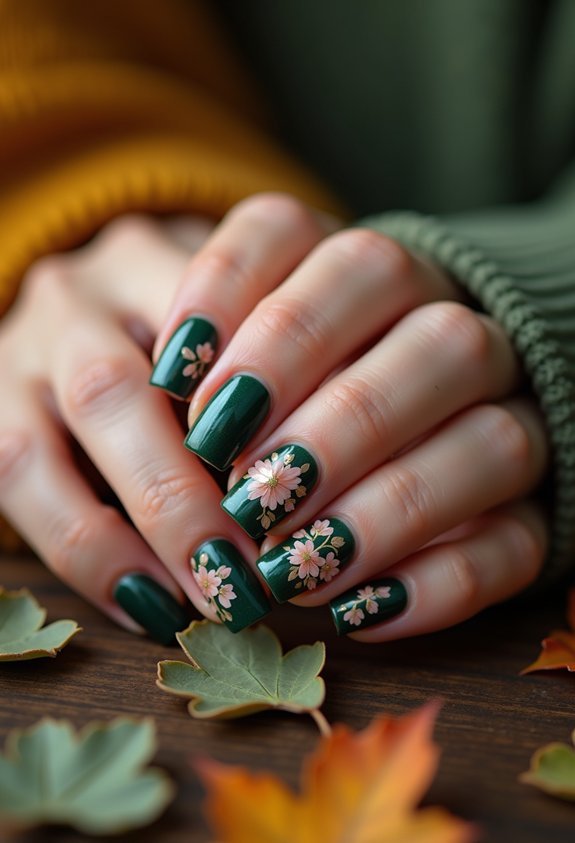 forest green floral nail art
