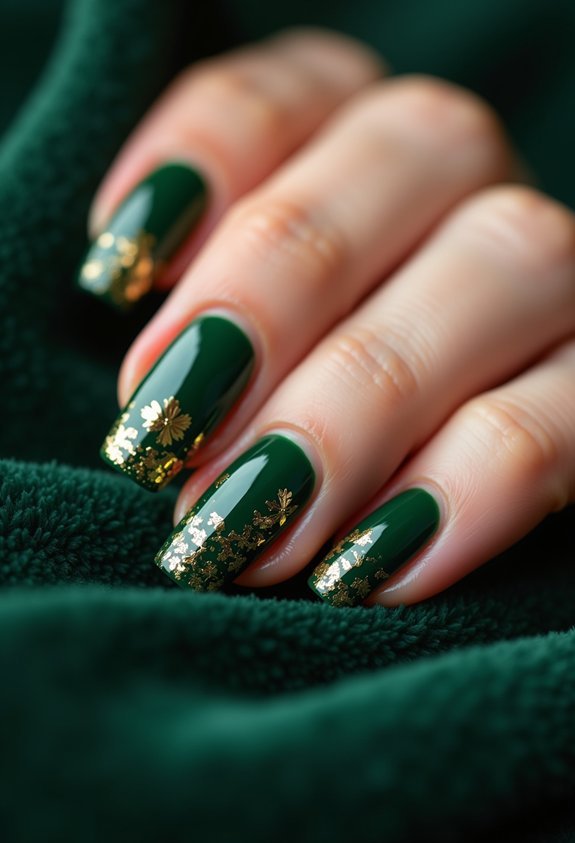 forest green nails with gold