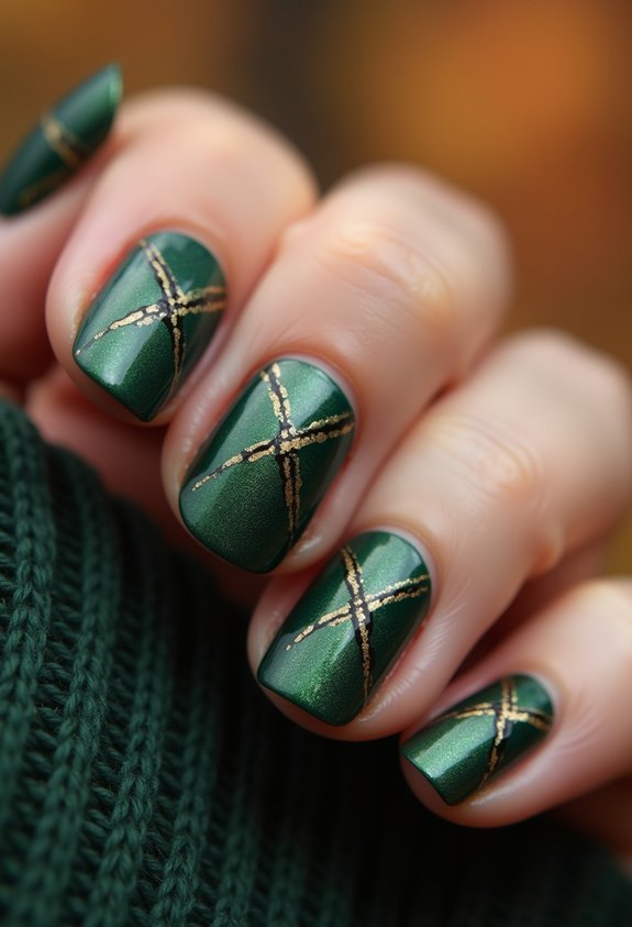 forest green plaid fall nails
