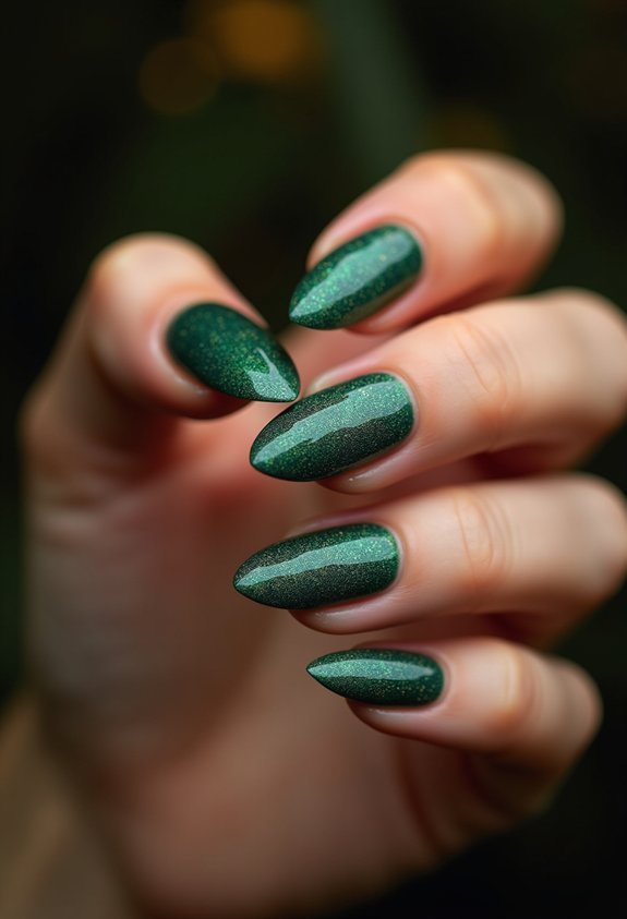forest green velvet cat eye nails