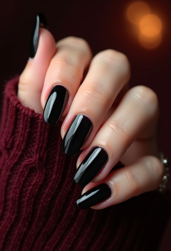 glossy black burgundy accents