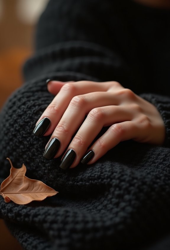 glossy black mirror fall nails