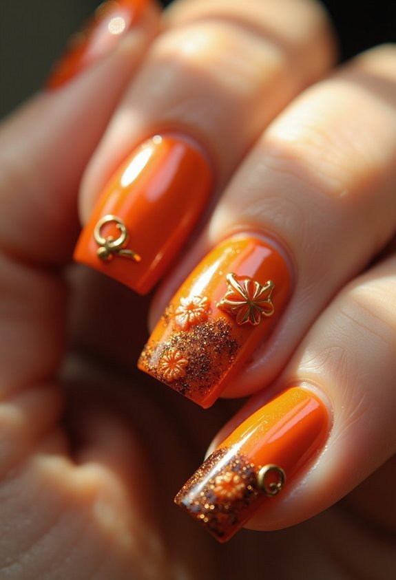 glossy burnt orange pumpkin nails