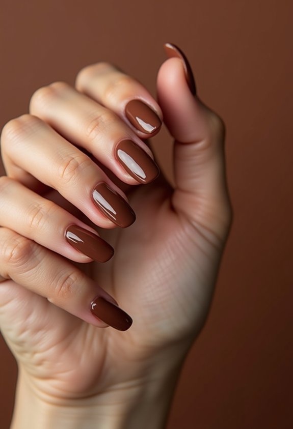 glossy chocolate oval manicure
